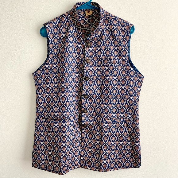 Men’s Golden-Blue Waistcoat / Nehru Jacket - Picture 3 of 7